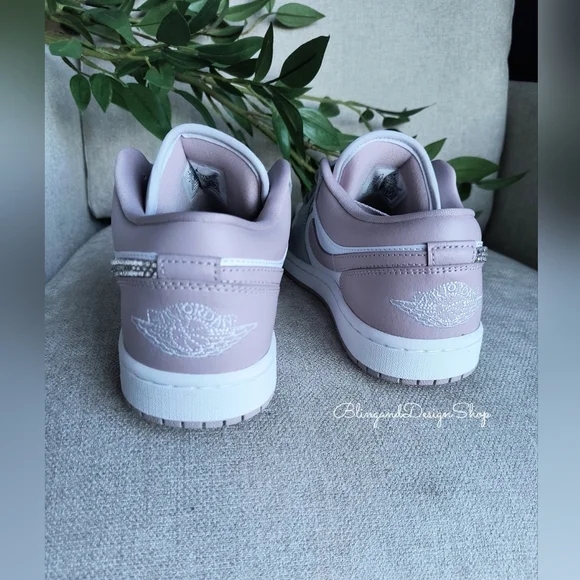 Women's Air Jordan 1 Low Customized Bling Sneakers Shoes Particle Rose Pink - Picture 7 of 9